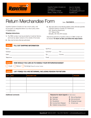 Hyperline Systems Return Merchandise Form