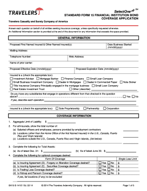 Standard Form 15 Financial Institution Bond Application
