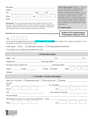 Uniform Prior Authorization Prescription Request Form