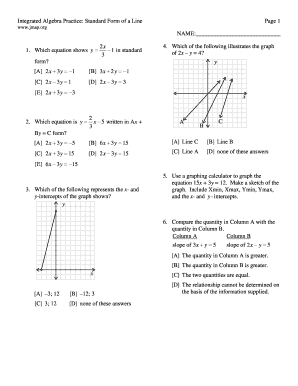 Integrated Algebra Practice: Standard Form of a Line