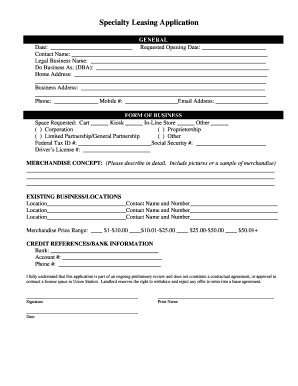 Specialty Leasing Application