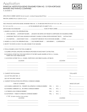 Financial Institution Bond Standard Form No. 15 Application