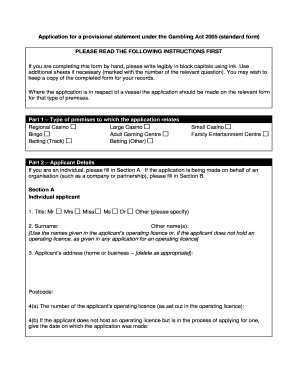 Application for Provisional Statement under Gambling Act 2005