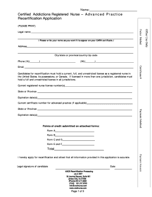 Certified Addictions Registered Nurse Recertification Application