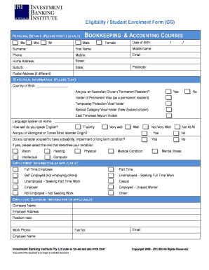 Student Enrolment Form for Bookkeeping & Accounting Courses