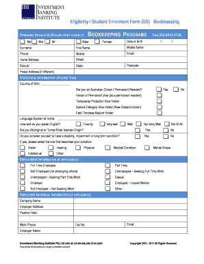 Student Enrolment Form for Bookkeeping Programs