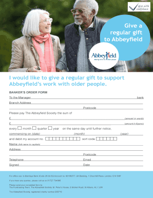 Abbeyfield Regular Gift Banker's Order Form