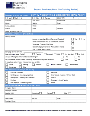 Student Enrolment Form Pre-Training Review