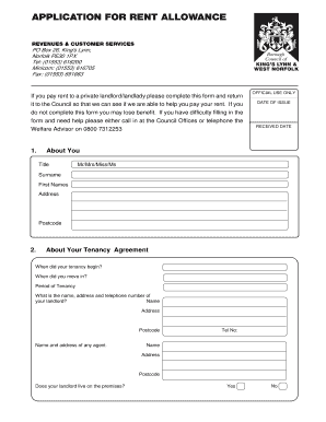 UK Rent Allowance Application Form