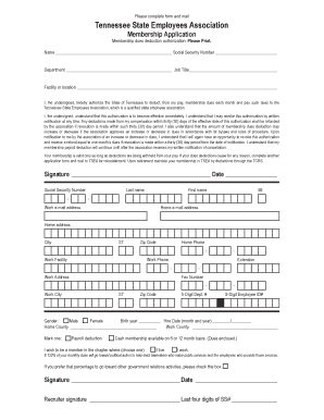 Tennessee State Employees Association Membership Application