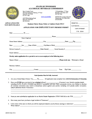 Tennessee Employee Off Premise Permit Application