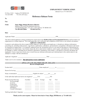 Employment Verification Reference Release Form