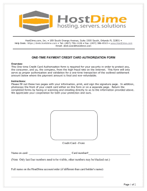 One-Time Payment Credit Card Authorization Form