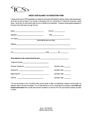 Credit Card Blanket Authorization Form