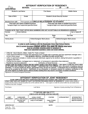 Affidavit Verification of Residency