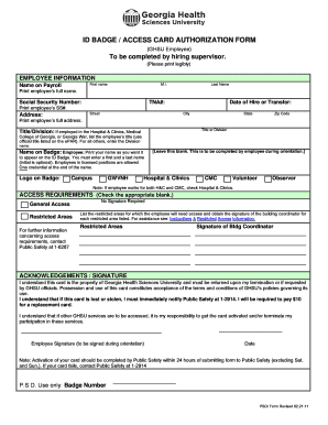 GHSU Employee ID Badge Authorization Form