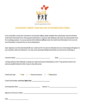 Automatic Credit Card Billing Authorization Form