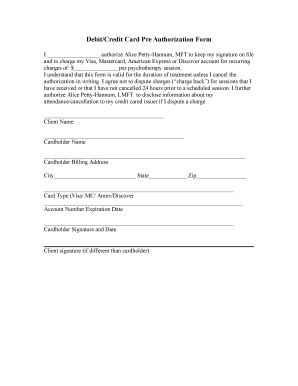 Debit/Credit Card Pre Authorization Form