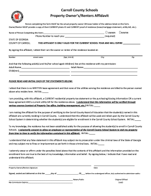 Carroll County Property Owner's/Renter's Affidavit