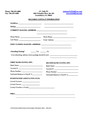 Seller Contact Information Sheet