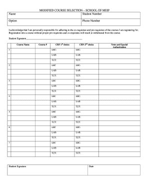 Course Selection Form
