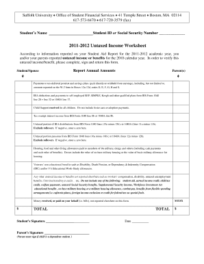 2011-2012 Untaxed Income Worksheet