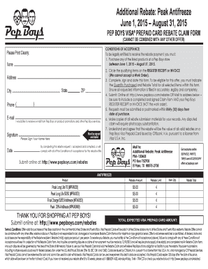 Pep Boys Visa Prepaid Card Rebate Claim Form