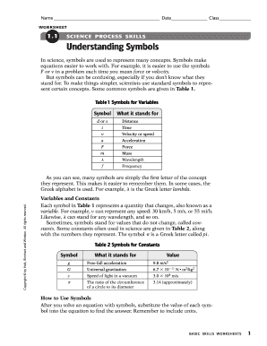 Science Worksheet: Understanding Symbols
