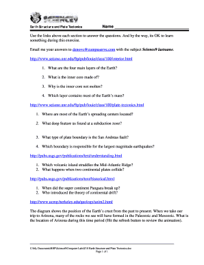 Earth Structure and Plate Tectonics Worksheet