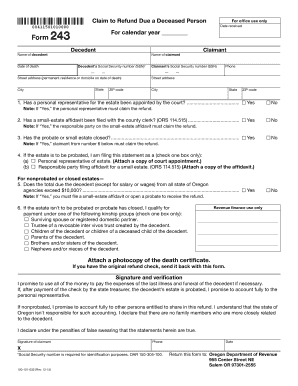 Oregon Form 243 Claim to Refund Due a Deceased Person