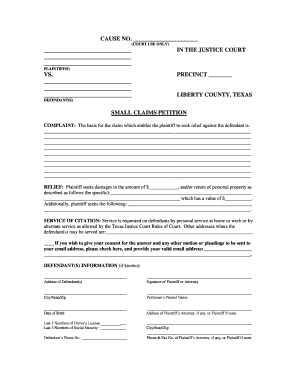 Texas Small Claims Petition