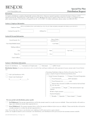 Bencor Special Pay Plan Distribution Request