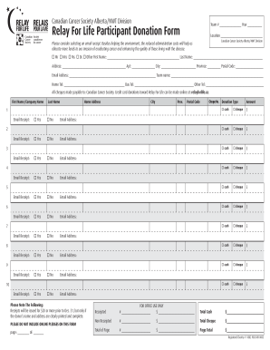 Canadian Cancer Society Relay For Life Donation Form
