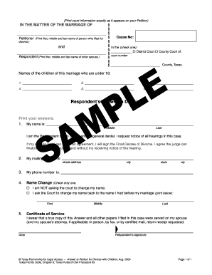 Respondent's Answer to Divorce Petition