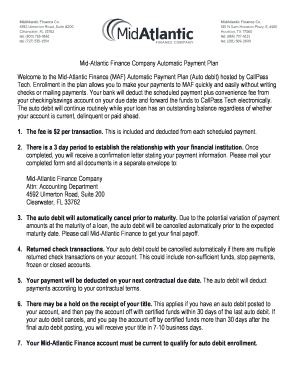Mid-Atlantic Finance Auto Debit Authorization