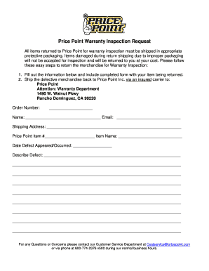 Price Point Warranty Inspection Request Form