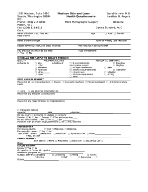 Health Questionnaire for Dermatology