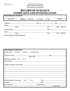 Kentucky Nuisance Complaint Form