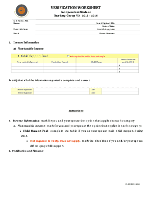 Verification Worksheet for Independent Student