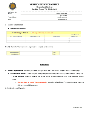 Dependent Student Verification Worksheet