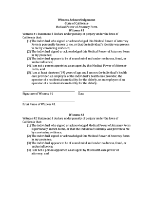 California Medical Power of Attorney Witness Acknowledgement