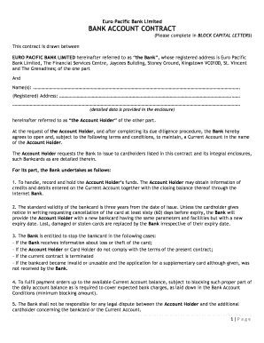 Euro Pacific Bank Account Contract