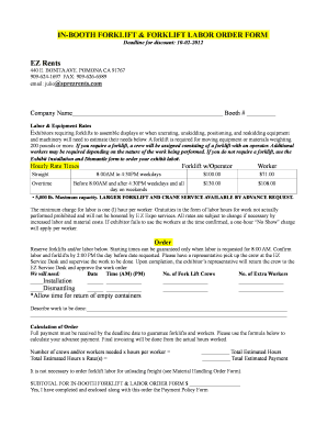 IN-BOOTH FORKLIFT FORKLIFT LABOR ORDER FORM