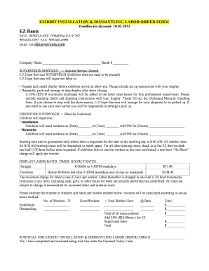 Exhibit Installation & Dismantling Labor Order Form