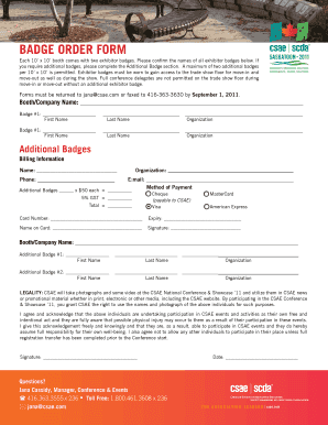 Fillable Online BADGE ORDER FORM - CSAE Fax Email Print - pdfFiller