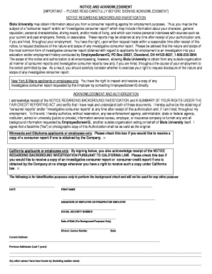Background Investigation Notice and Authorization