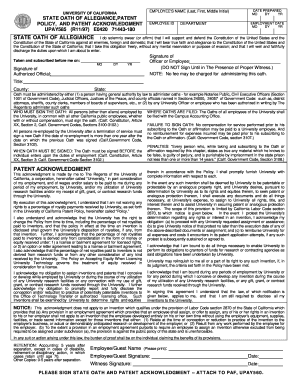 University of California Employee Oath and Patent Acknowledgement