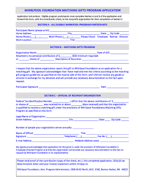 Whirlpool Foundation Matching Gifts Program Application