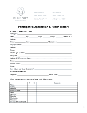 Participant Application & Health History Form