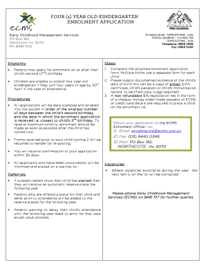 Four Year Old Kindergarten Enrolment Application